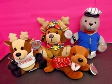 LOT OF FOUR COCA-COLA BEAN BAGS SEAL, WALRUS, 2 REINDEER