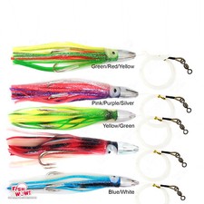 5pcs Fish WOW! 7" Fishing Bullet Jet Chrome Head Rig Double Hook Trolling 5color