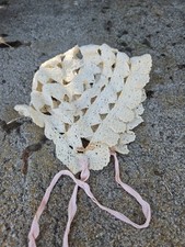 Vintage White Baby Girl Bonnet Hand Made Crochet