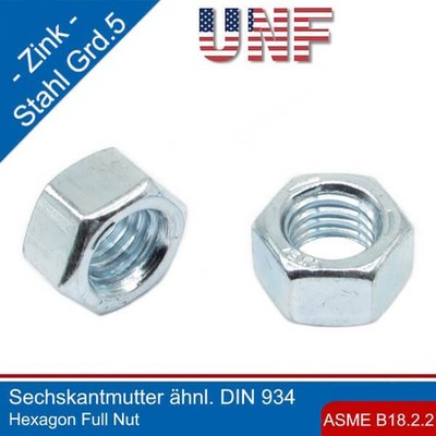 UNF Sechskantmutter ASME B18.2.2 Stahl Grade 5 verzinkt,