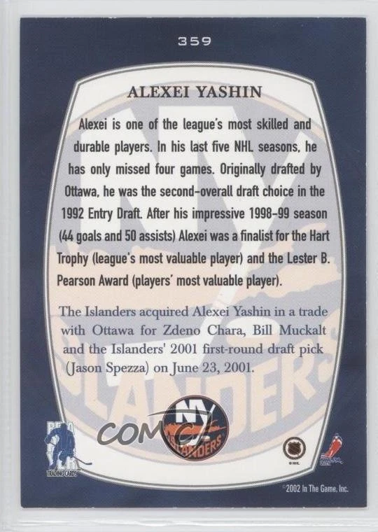 2002-03 ITG Be A Player First Edition Franchise Players Alexei Yashin #359 - Image 2 of 2