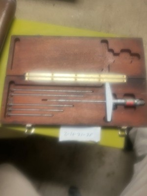 Vintage Brown & Sharpe Micrometer Depth Gage Tool with wood box USA Made AS IS