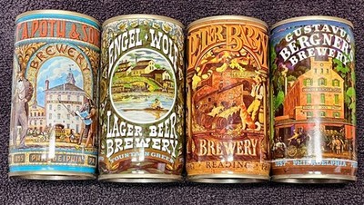   4 - American Brewers Historical Collection Flat Top Beer Cans - Vintage-EMPTY