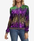 Mavikim Women's Mardi Gras Harlequin Tri-Color Sequin Bomber Jacket Size Large — photo 4
