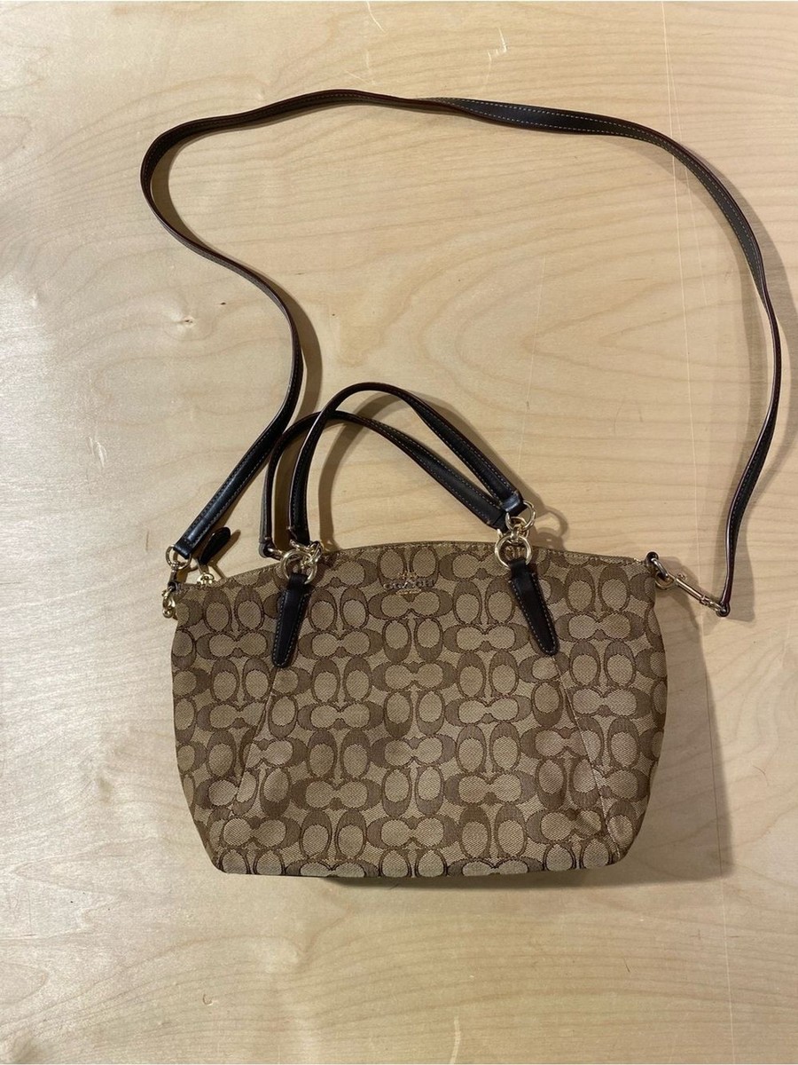 Coach Monogram Canvas Crossbody Satchel in Khaki and Dark Brown (SK) View 5