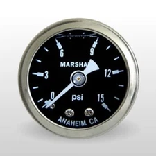 Marshall Fuel Pressure Gauge MS00015; 0-15 psi 1-1/2 in. Liquid Filled Blk/Chrm