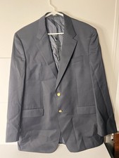 Chaps Ralph Lauren 42L Navy Blue Gold Button 100 Wool Mens Blazer Sport Coat