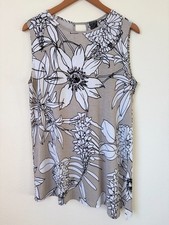 Clara Sun Woo Top Womens Small Gray Floral Print Asymmetric Hem USA Made Tunic S