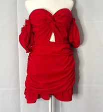 MABLE Women’s Red Mini Dress Size M NWT Off Shoulder Cutout Ruched Party