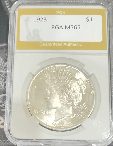 1923p  Peace Dollar * BU * Uncirculated Mint State PGA SLABBED MINT 65