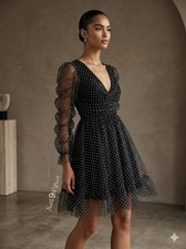 Zimmermann Ruched Flocked Polka-Dot Tulle Mini Dress Black Size 0 Small US4 NWT