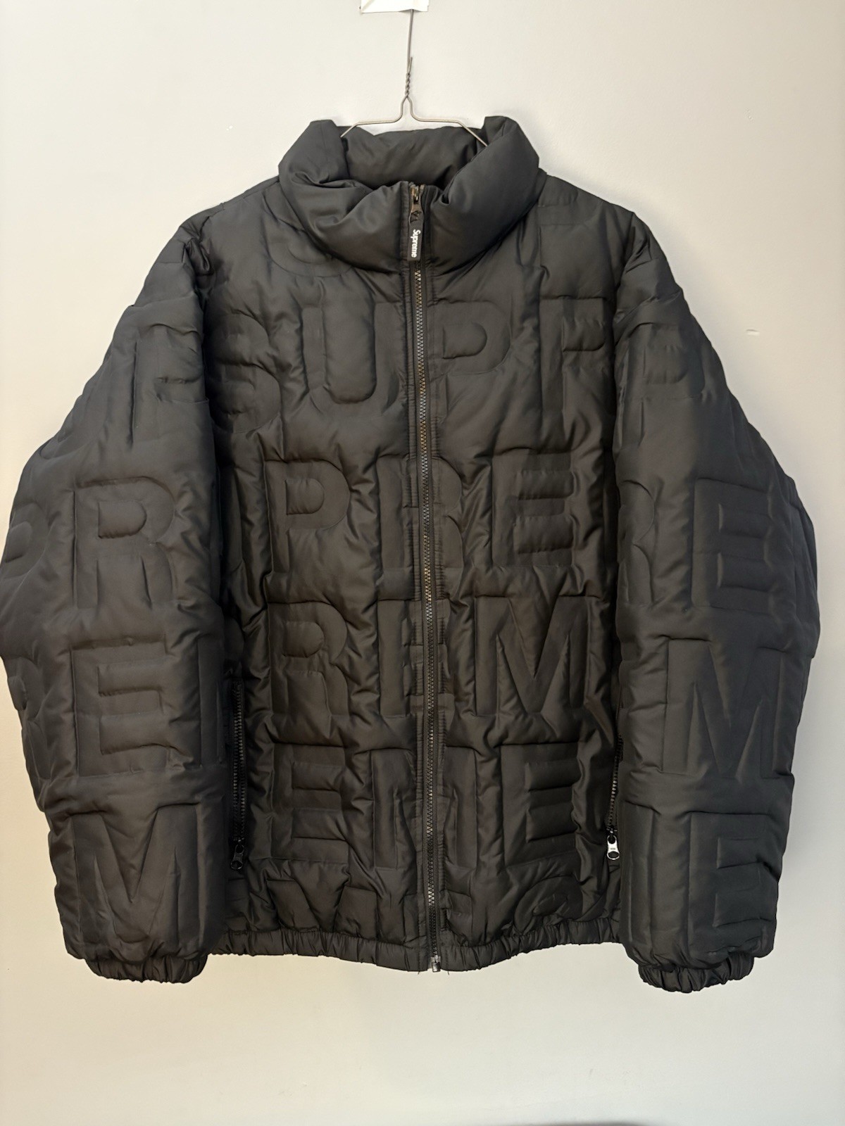 Supreme Bonded Logo Down Puffer Jacket SS19 Black Size XL Zip Up Patchwork Tnf