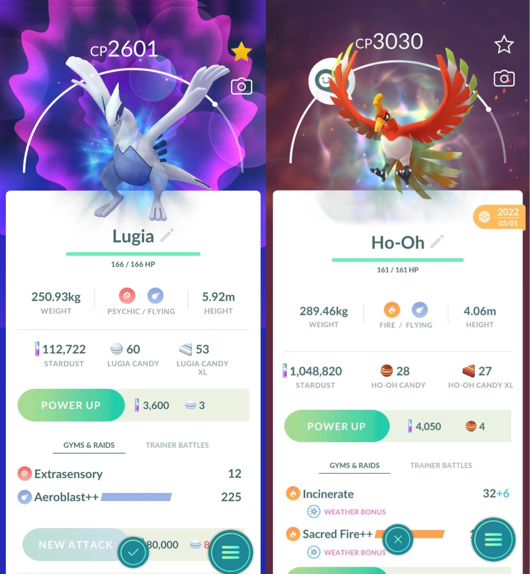 Rare 2 APEX Pokémon - Lugia Ho-Oh - Aeroblast++ Sacred Fire++ - GO