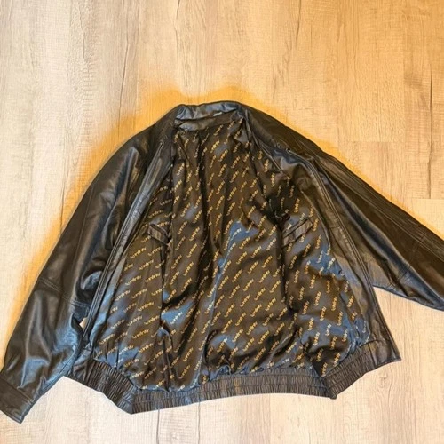 Black Leather Bomber Jacket image 3