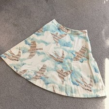 Maeve Anthropologie Song Bird Sky Print Midi A-Line Skirt 100 Cotton US Zero