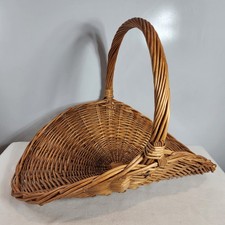 Large Mid Century French Style Flower Gathering Wicker Basket with Handle EURO