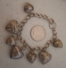 Jewelry Vintage Silver Tone Puffy Heart Charm...
