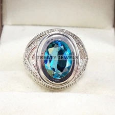 London Blue Topaz Oval Gemstone With 925 Sterling Silver Ring For Men's #B241 #