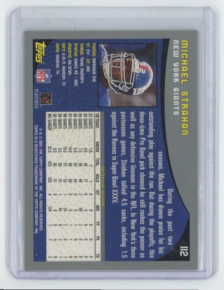 2001 Topps Collection Michael Strahan . New York Giants #112 - Image 2 of 2