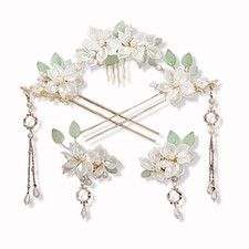 5 Pcs Camellia Flower Tassels Hairpin Chinese Hair Pins Hanfu Accessories