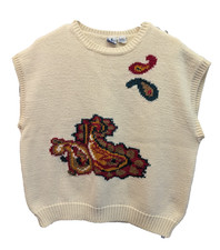 Vintage Russ Women Knit Sweater Vest Grandma Cottage Core Paisley Light Academia