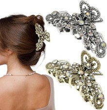 2 PCS Vintage Hair Claw Clips Rhinestone Clip Shiny Rhinestone Hollow Flower Cla