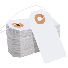 200 Pack White Blank Tags with Elastic String Marking Hang Tags Attached Rein...