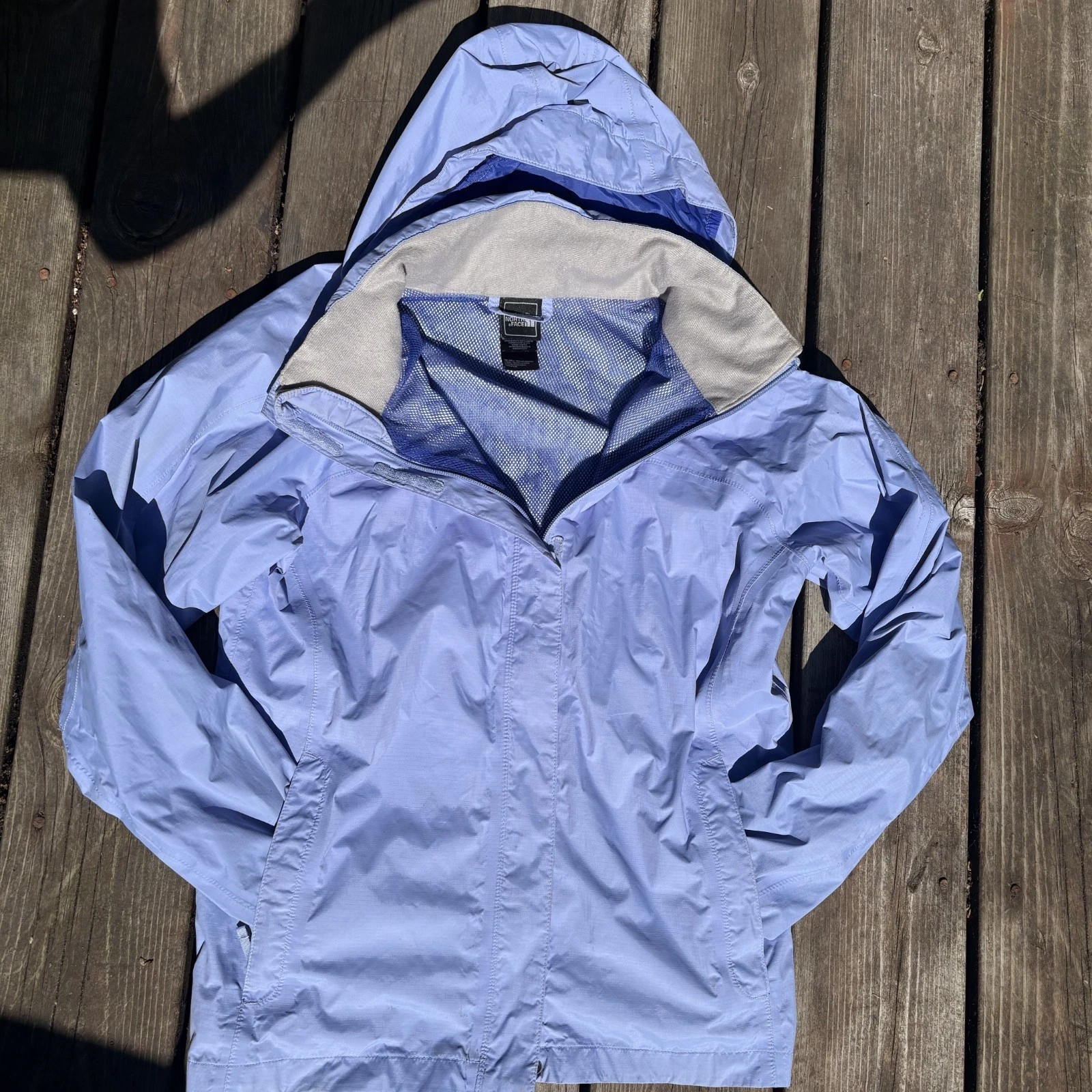 North Face Girls XL (18) Jacket Mesh Lined Rain Windbreaker Hood Blue Zip Youth
