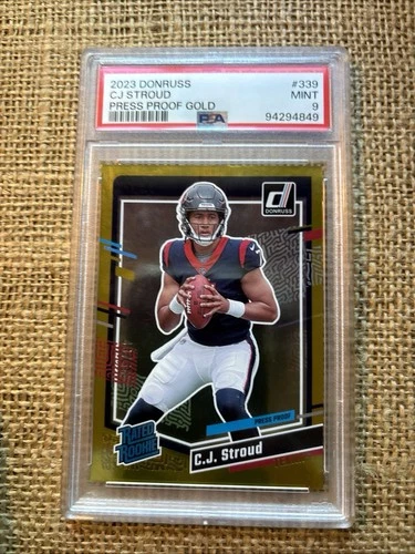 2023 Panini Donruss Rated Rookie C.J. Stroud #339 Press Proof Gold /50 PSA 9