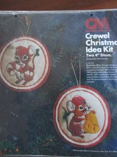 Vintage Columbia-Minerva Crewel Kit #7948 Christmas Mice Ornaments Mouse  1978