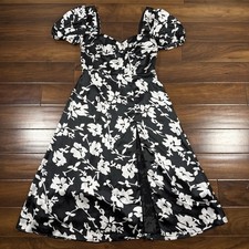 Bardot Women's Size US 12 Black Floral Gillian Midi Dress Short Puff Sleeve