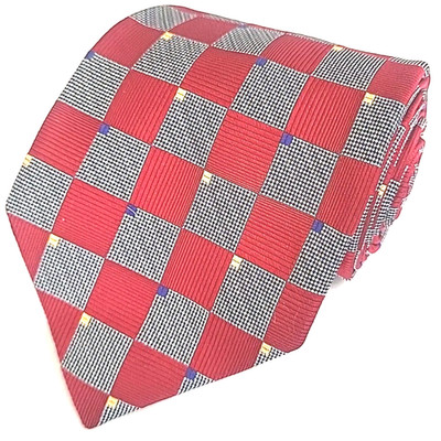 Tom James Royal Classic Checkered Silk Tie 3.75  x 59.5  Red Yellow Blue