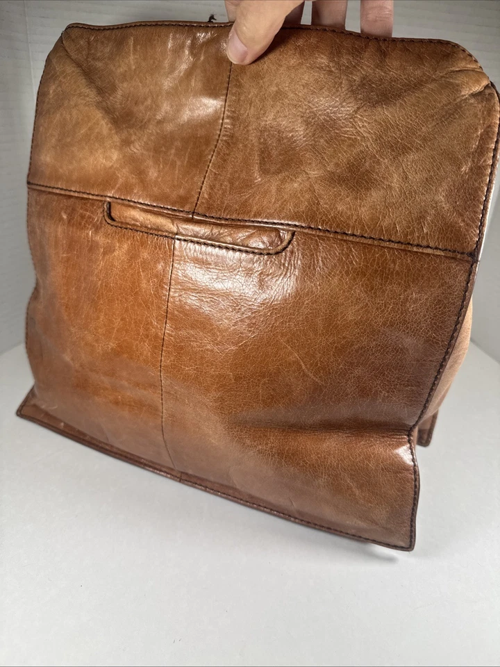 Vintage Brown Leather Hobo Fair Isle Shoulder Bag with Brass Hardware - Image 4 of 4