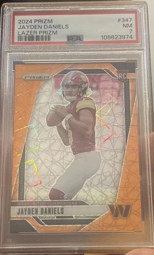112837265 Jayden Daniels 2024 Panini Prizm #347 Lazer RC PSA 7