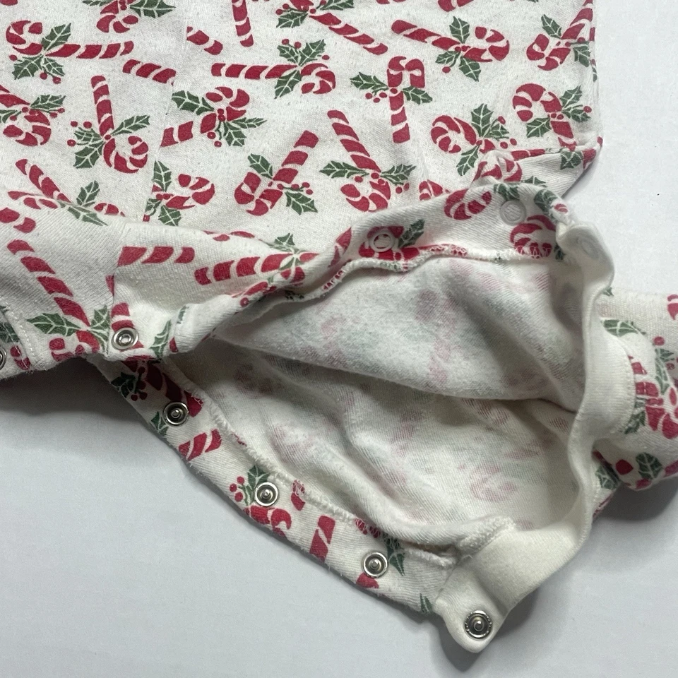 VTG 80s L’Agneau D’or Candy Cane Baby Romper 12-18M Holiday PJ Made in Greece - Image 4 of 4