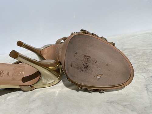 Antonio Melani Marnee Heel Jewel Gold Rhinestone Sandals 8M - Picture 13 of 15