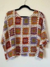 Magnolia Boutique Medium Boho Hippie Knitted Crochet Short Sleeve 