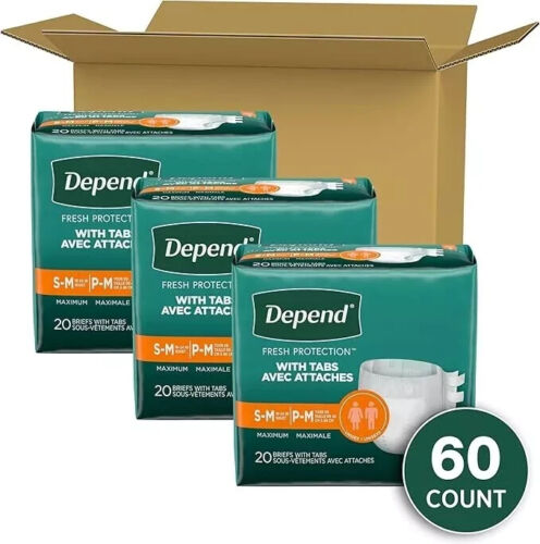 Depend Incontinence Protection with Tabs, Unisex, Small/Medium - 60ct