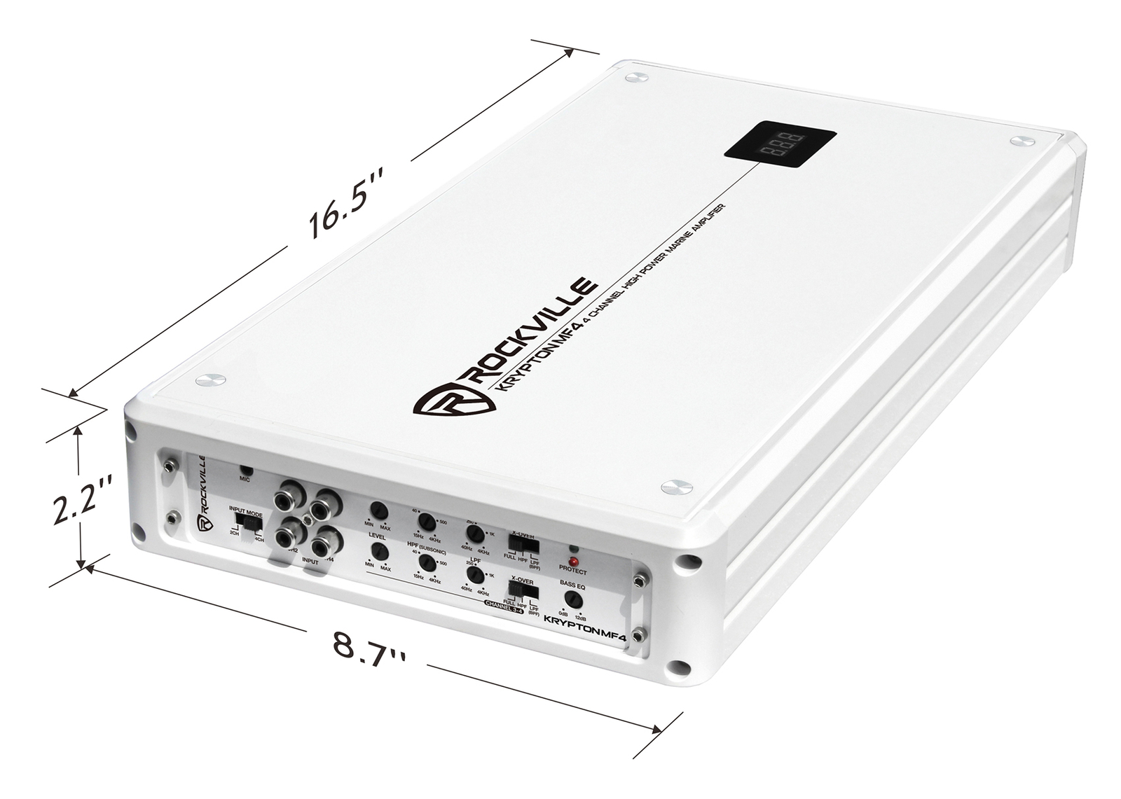Пиковый 4-канальный морской усилитель Rockville KRYPTON MF4 мощностью 2400 Вт белый