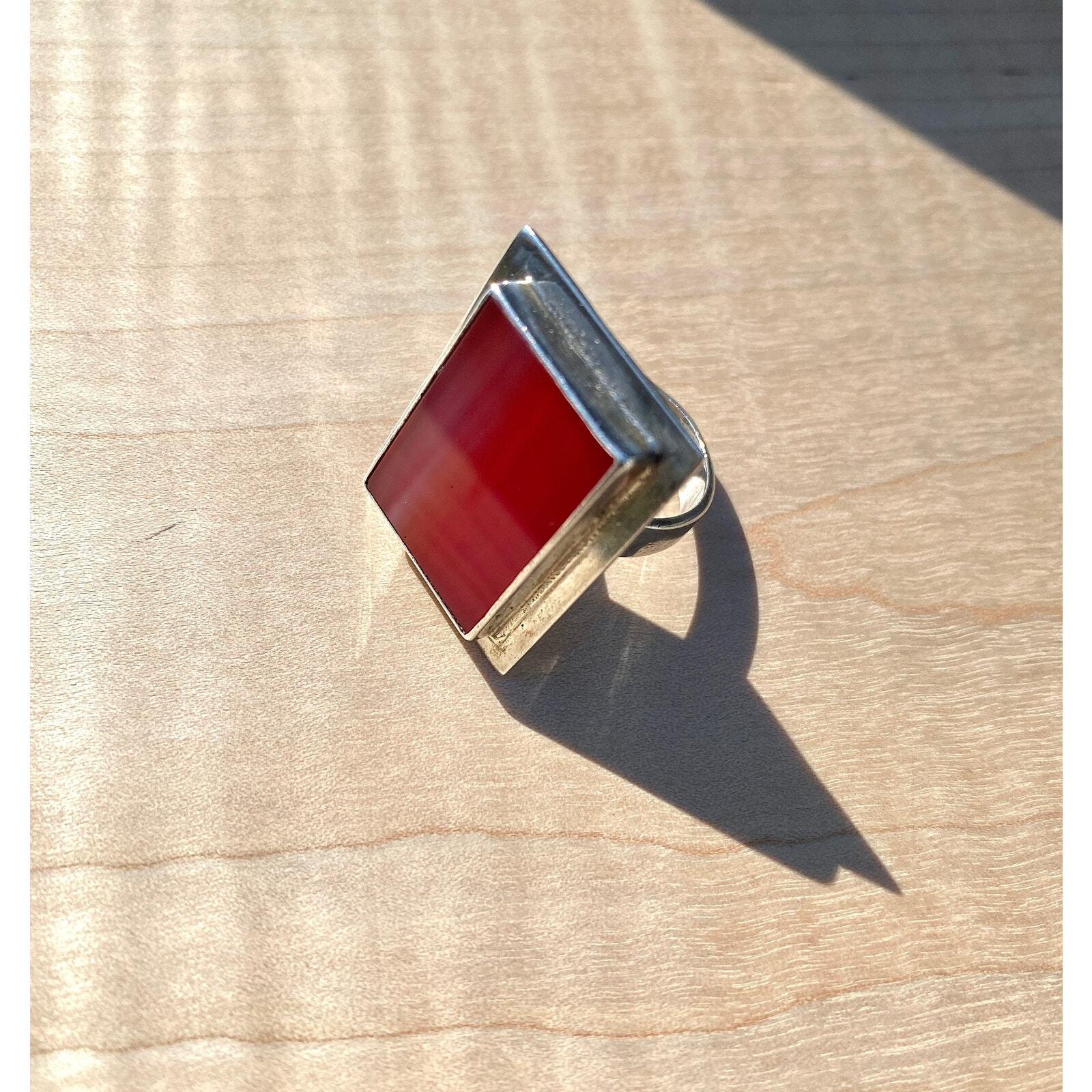 Sterling Silver Rectangular red Agate Ring, Modern - image 4