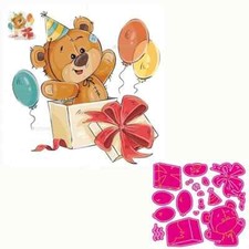 Birthday Bear Popping Out of Gift Metal Cutting Dies Scrapbooking Card Craft