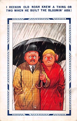POSTKARTE COMIC PAAR REGEN ALTE NOAH ARK