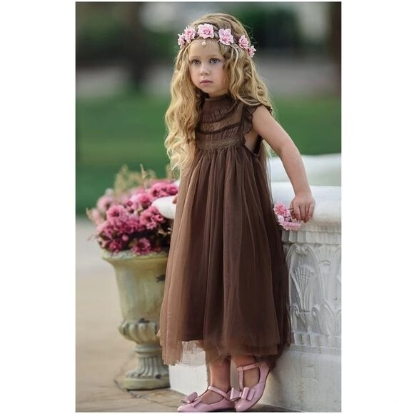 Nwot trish scully brown / tan lace tulle tutu long dress cottage core dress  14 | eBay