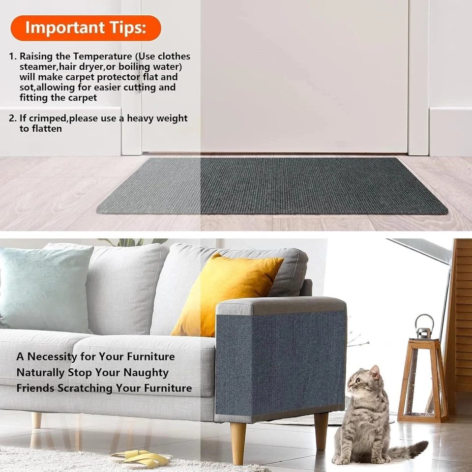 78.7"x15.8" Cat Scratching Mat Trimmable Self-Adhesive Cat Scratcher Carpet Pads - Image 4 of 4