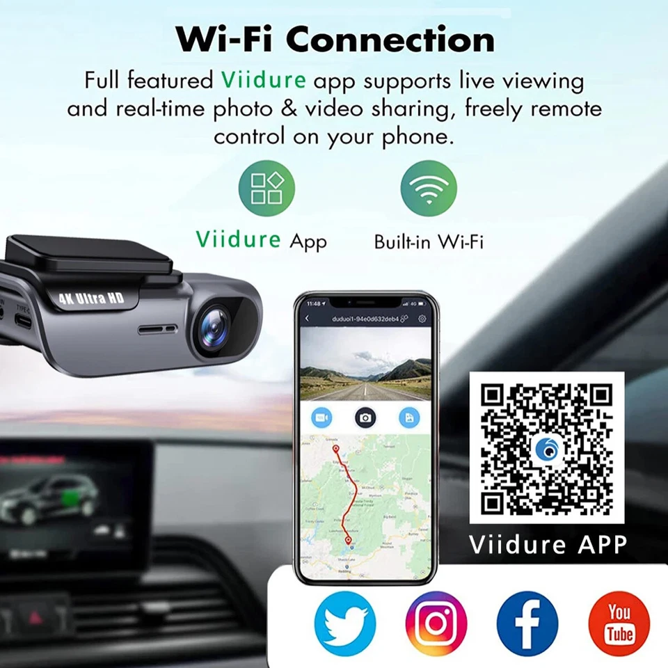 4K Car Dash Camera with Wi-Fi Driving Vehicle Cam Night Vision Car Camcorder - Image 2 of 4
