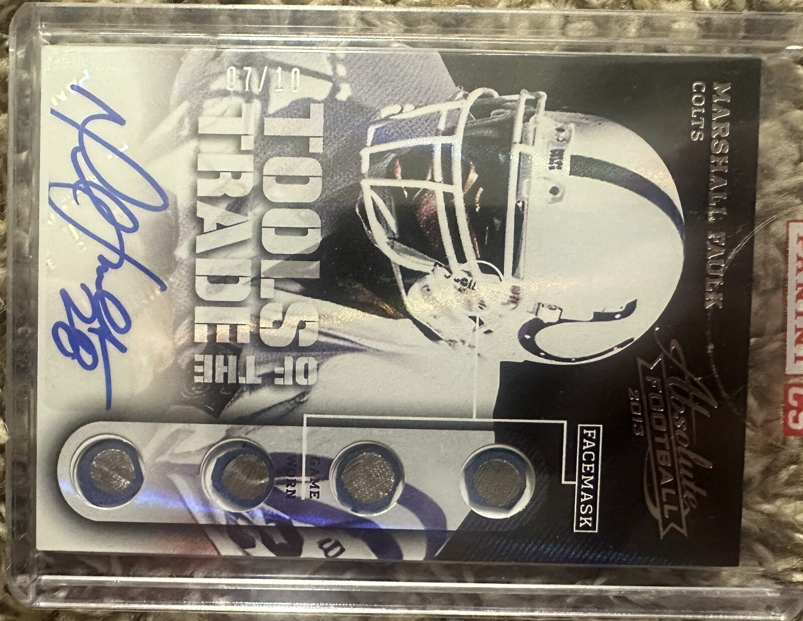 2013 Absolute Football Marshall Faulk Game Used Facemask Relic Auto #7/10 Colts view 2