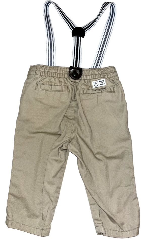 Janie and Jack Baby Boy Khaki Pants & Suspenders SIZE 3 6 months