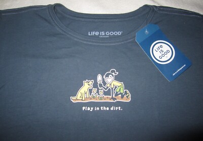 LIFE IS GOOD NWT Play in the Dirt Garden Gardening Dog Women SS TShirt Sz Medium