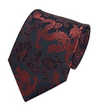 Men's Silk Tie Dragon Peony Embroidery Woven Wedding One Size Black Red Dragon