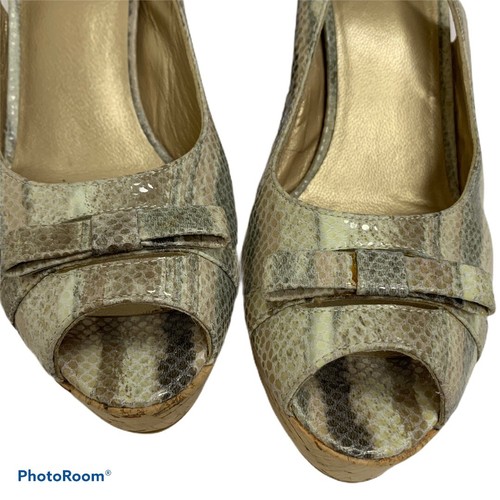 Stuart Weitzman Women's size 5 Snake Print Slingback Wedge Cork Sandals Peep Toe - Picture 3 of 7